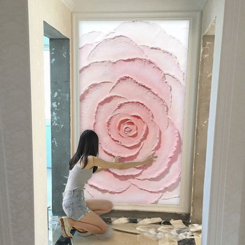2026新款玫瑰3d立体壁画墙布玄关进门墙壁纸美容院过道壁布简欧