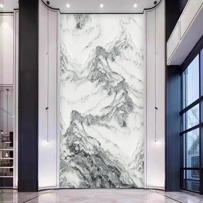 现代轻奢仿大理石山水复式电视背景墙壁纸玄关客厅墙布楼梯口壁画