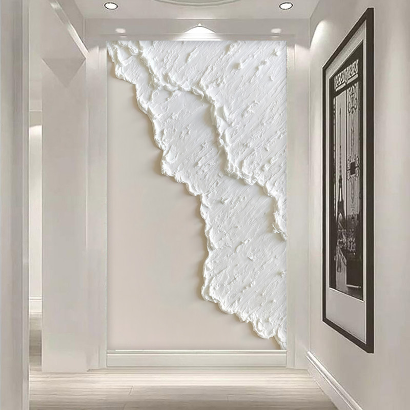 奶油风海浪玄关装饰画抽象入户餐厅背景墙壁画旧墙面翻新简欧墙布