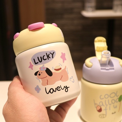 儿童保温杯带吸管手提式可携式2025新款高颜值迷你小巧水杯可携式