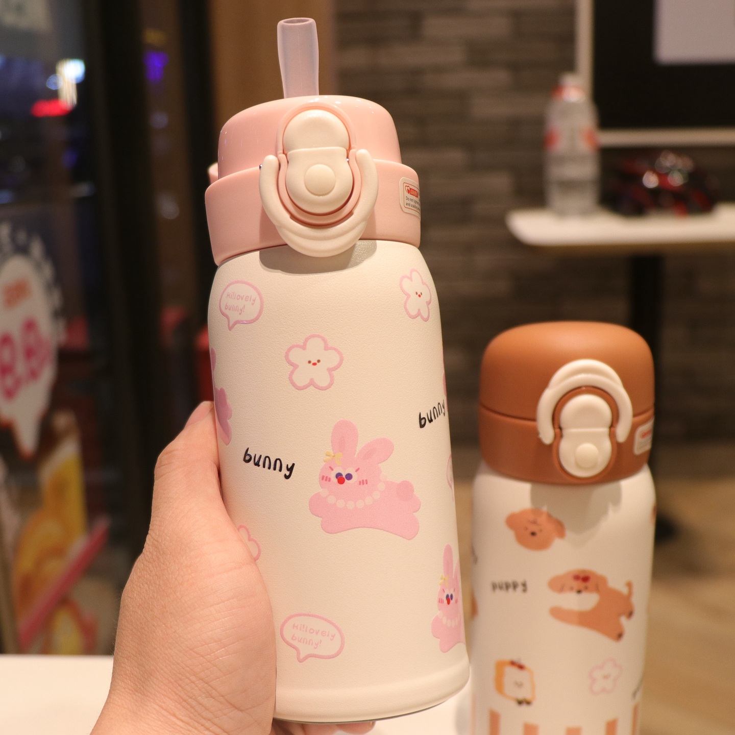 可爱卡通动物保温杯超萌带刻度女