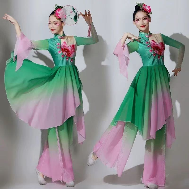 成人古典舞秧歌服套装蹈服装演出服女飘逸中国风扇子舞独舞广场舞