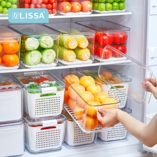 lissa蔬菜沥水保鲜盒冰箱专用鸡蛋收纳盒食品级透明大容量水果盒