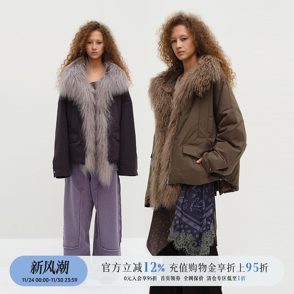 廓形复古立领工装派克羽绒服外套