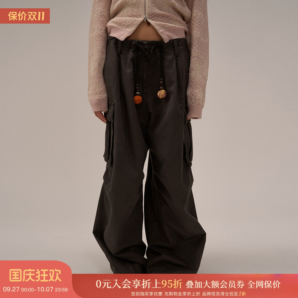 设计师品牌钩花皮工装裤