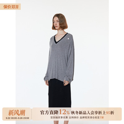 设计师品牌假两件羊毛长袖T恤