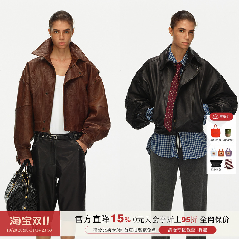 经典飞行员式做旧工艺皮衣夹克