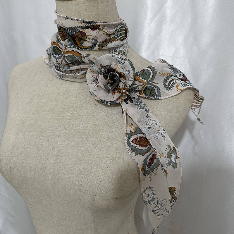 丝巾夏季薄款高颜值学院风经典豹纹色系玫瑰花凹造型丝巾装饰领巾