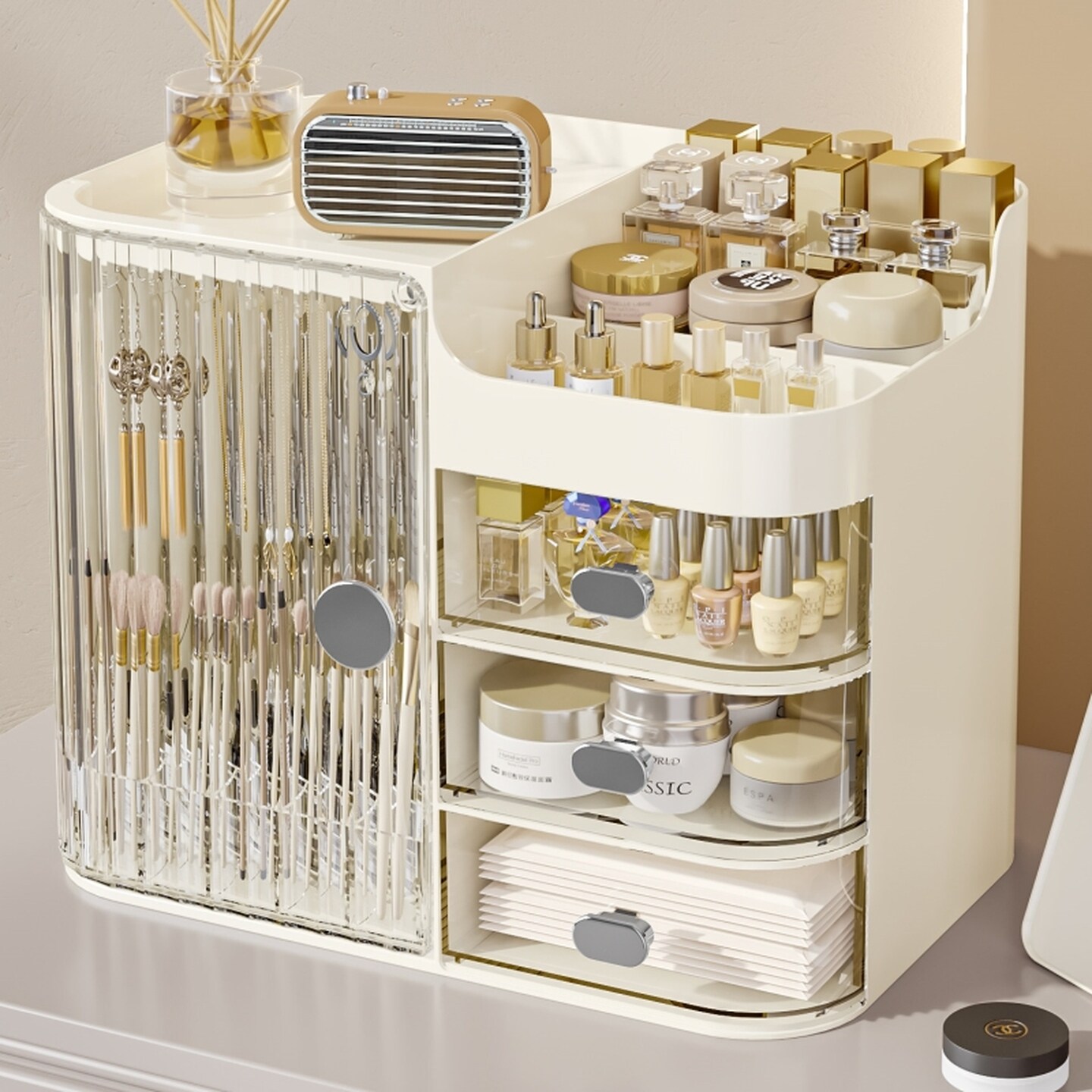 化妆品收纳盒带镜子高级感置物架防尘护肤品面膜梳妆台化妆盒