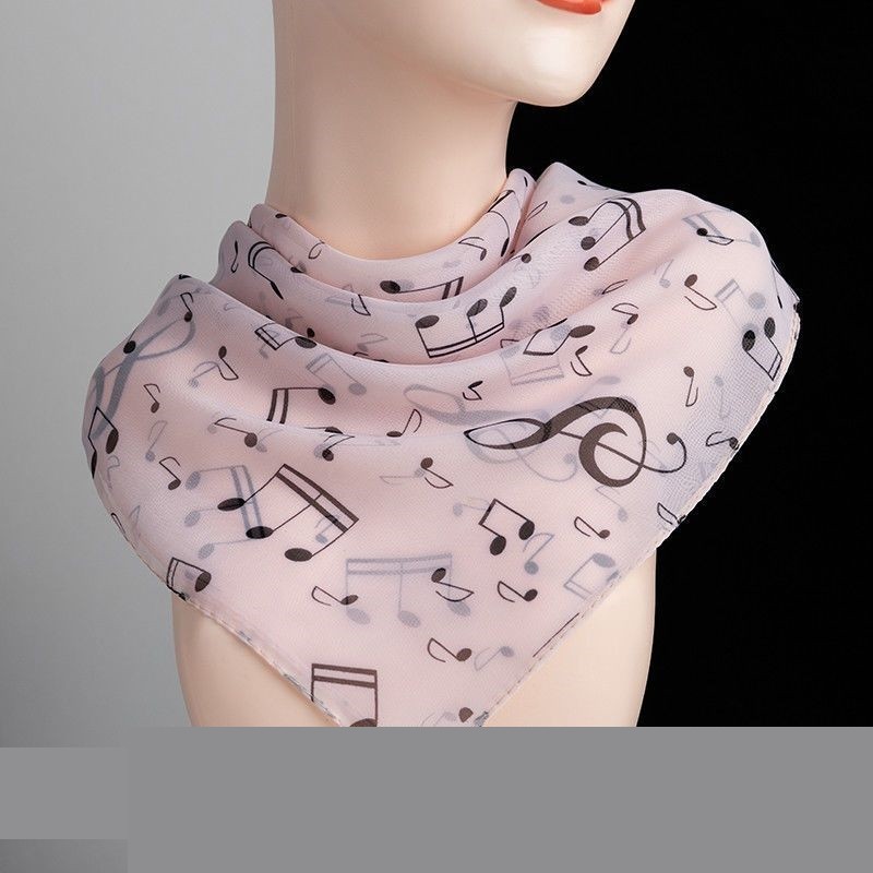 时尚印花音符丝巾百搭装饰护颈正方形纱巾防紫外线围巾颈神器脖子