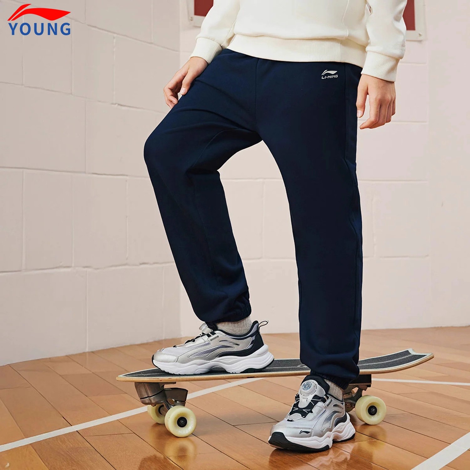 李宁男女童中大童卫裤秋冬2025新款儿童运动长裤百搭宽松休闲裤子