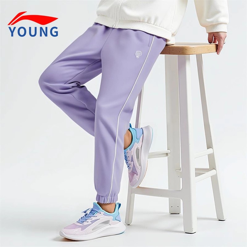 李宁女童加绒卫裤保暖运动长裤冬季新款亲肤舒适运动休闲儿童裤子