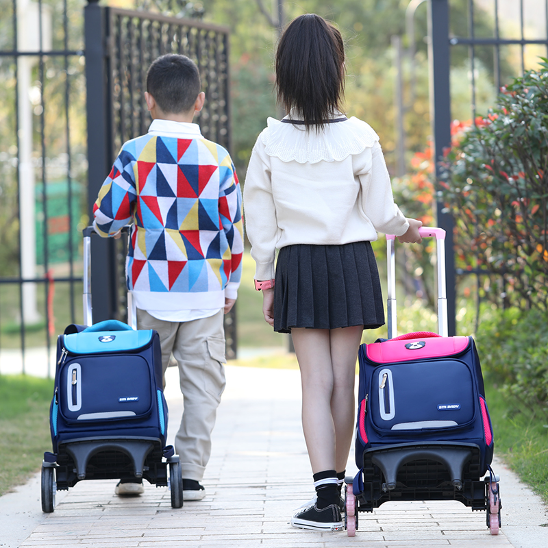 拉杆书包男小学生儿童1-r3-6年级女孩六轮防水手推拉杆式拖箱带轮