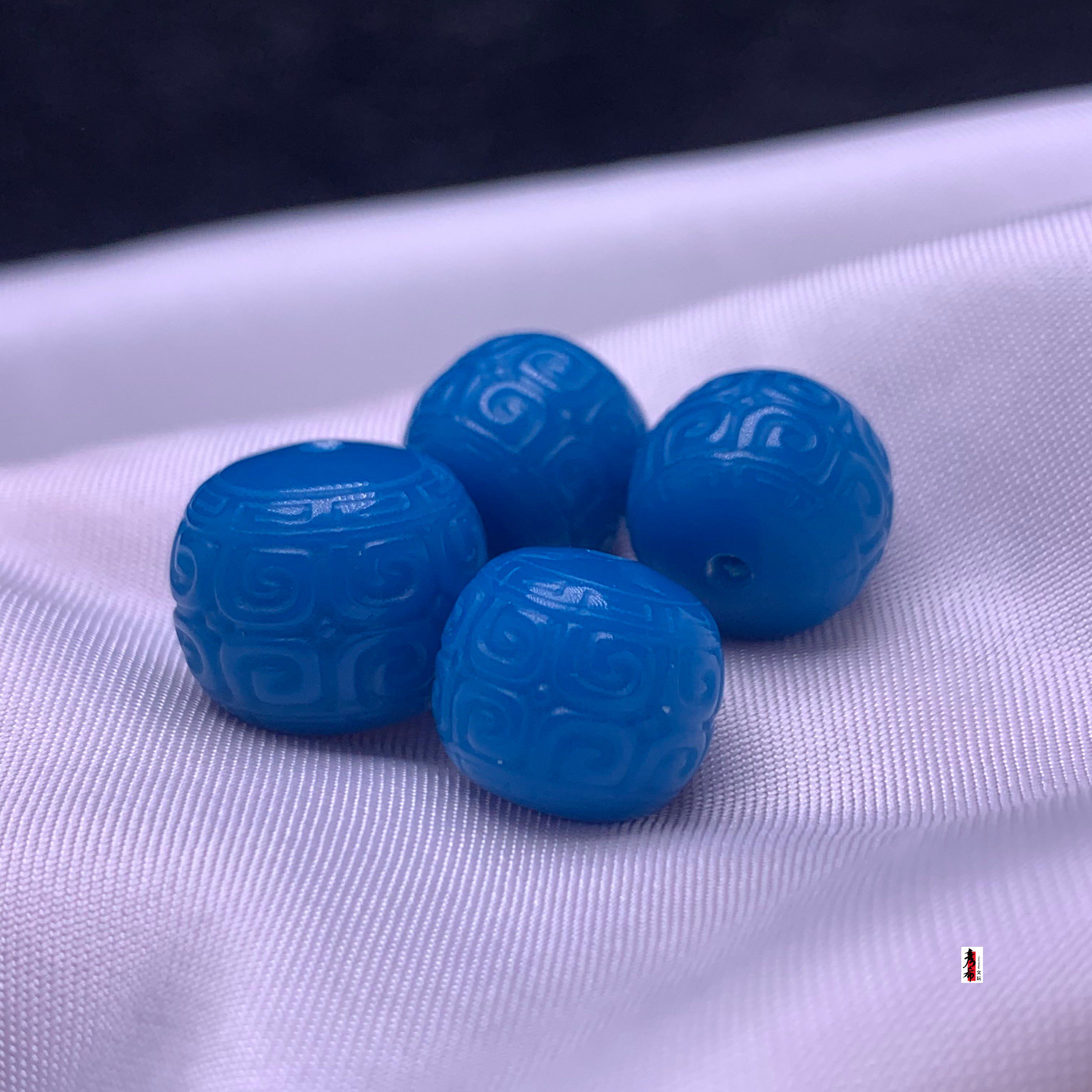 天然高瓷蓝玉化回纹老邢珠