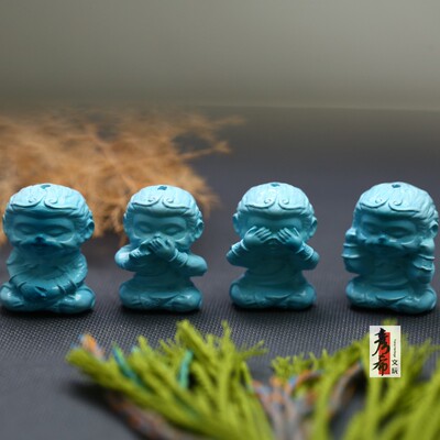 高瓷蓝四不猴优化绿松石小摆件