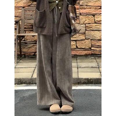 雪尼尔松紧腰宽松显瘦直筒拖地裤