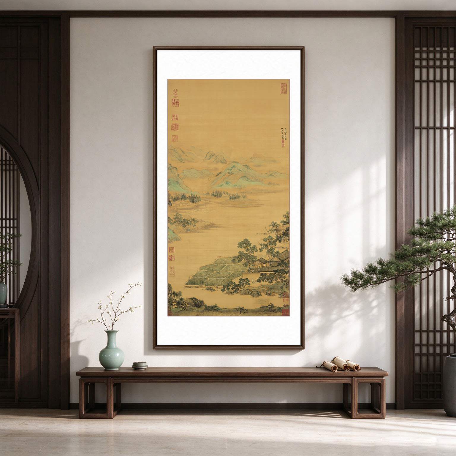 仇英莲溪渔隐图山水画装饰画