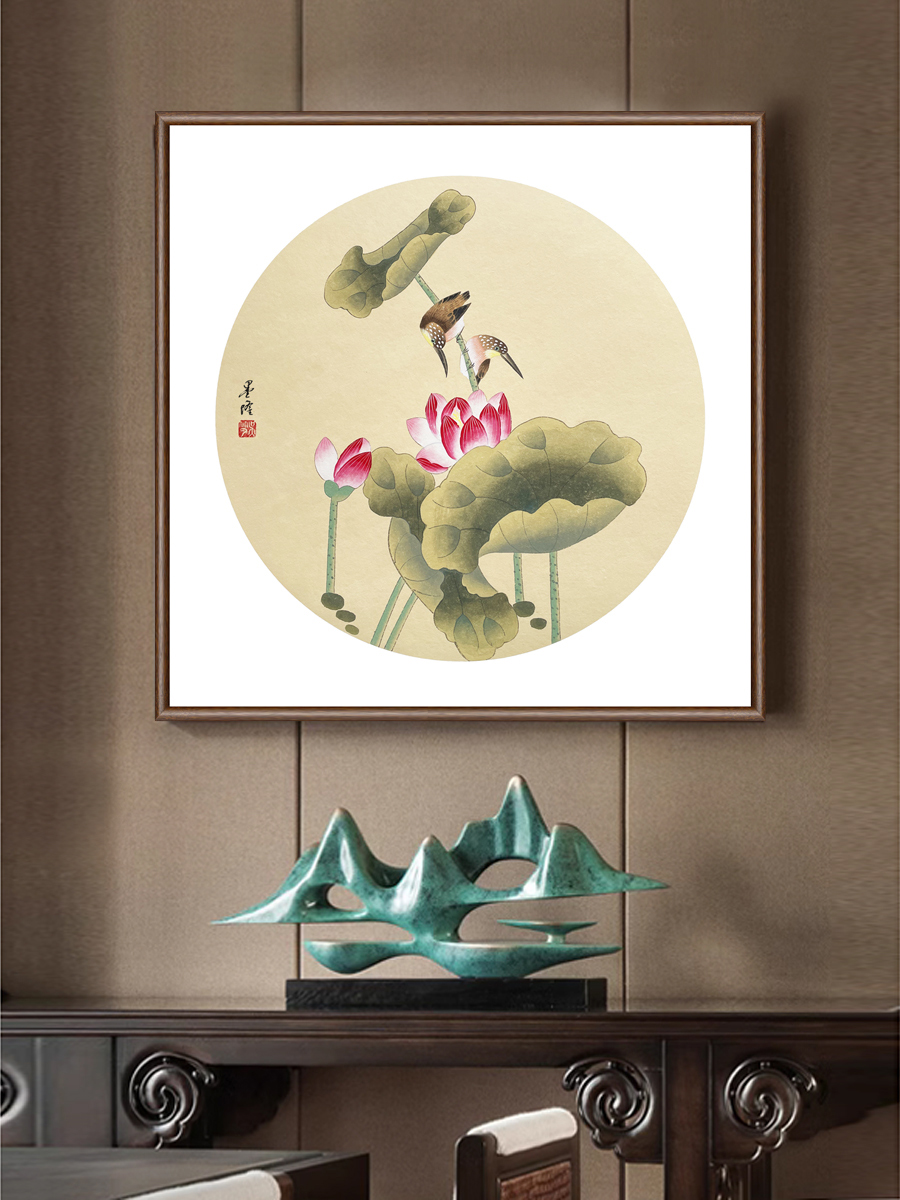 纯手绘荷花花鸟画工笔画国画真迹字画餐厅卧室书房挂画客厅装饰画图片