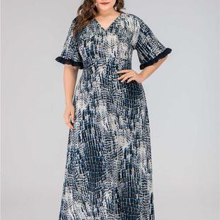 Printed Plus Long Dress Short Womens Sleeve Size