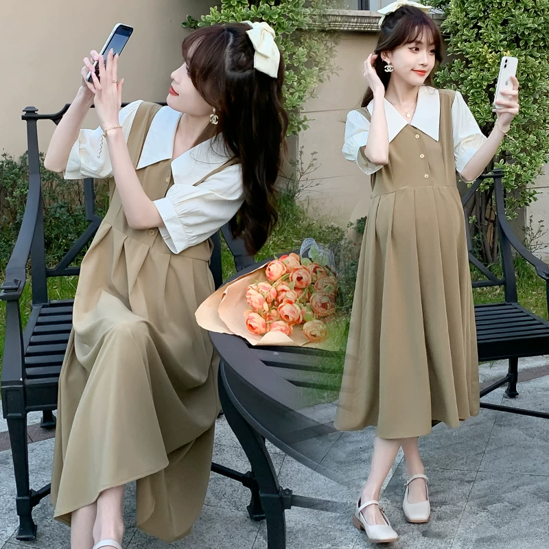 Модное платье для беременных, яркий запоминающийся стиль, plus size, с коротким рукавом