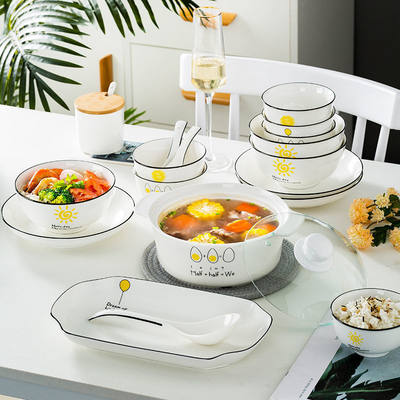 。景德镇陶瓷碗家用面碗汤碗欧式创意黑线餐具陶瓷泡面碗大汤碗