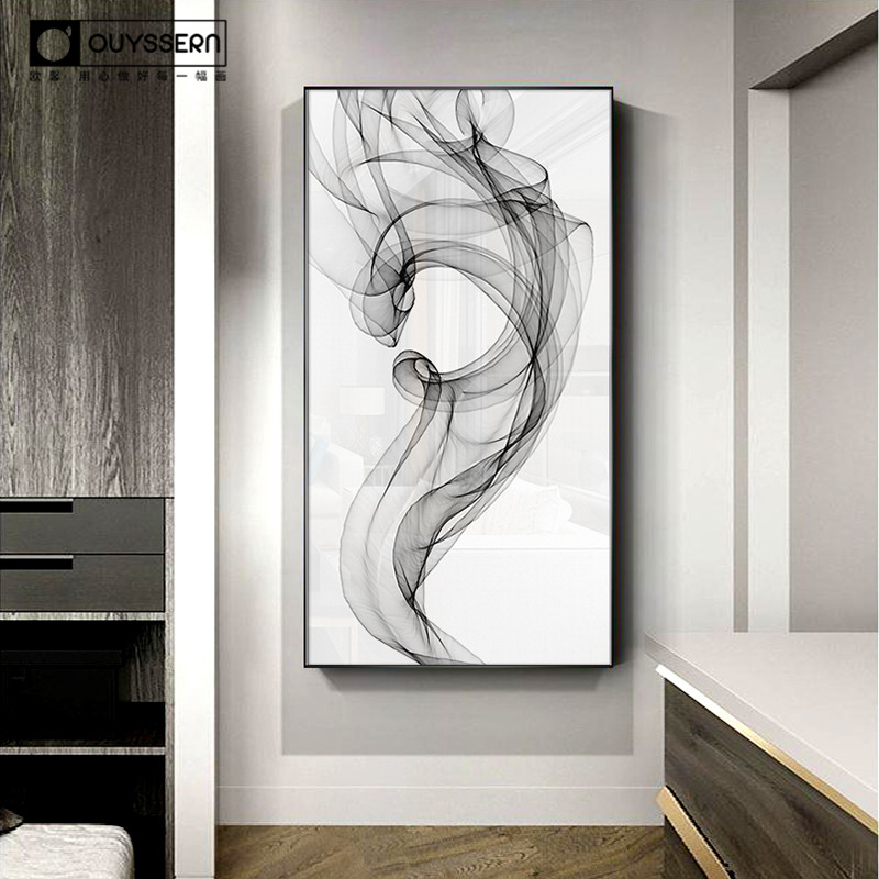 现代简约黑白抽象线条进门艺术壁画入户艺术墙极简挂画玄关装饰。