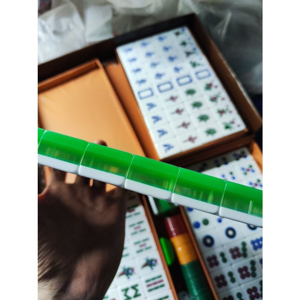 三层绿白中号多种3层正品便携麻将家用三层水晶麻将36手搓麻将牌