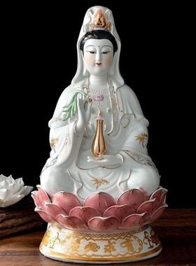 摆件福禄寿手工摆件德神像供佛坐莲南海普照吉祥观音菩萨合家镇宅
