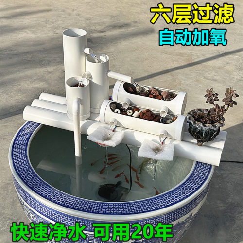 养鱼过滤流水摆件鱼缸循环增氧三合一过滤器石槽景观瀑布过滤设备