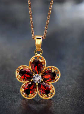 石榴石五瓣花可爱吊坠piara