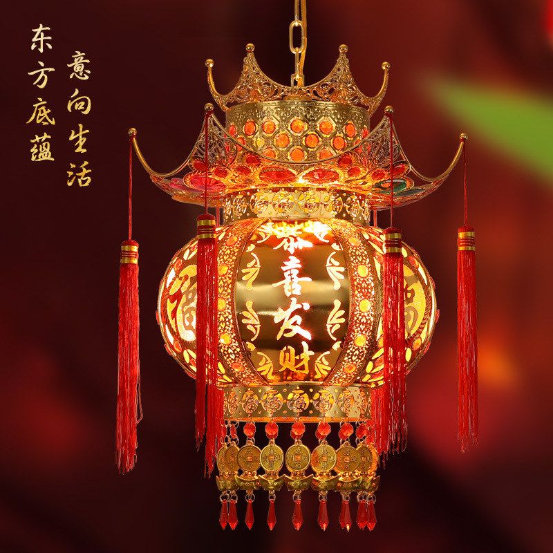 大红春节结婚水晶阳台大门口插电灯笼