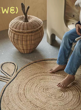 丹麦Fermliving苹果梨子天然黄麻手工编织地毯地垫客厅卧室儿童房