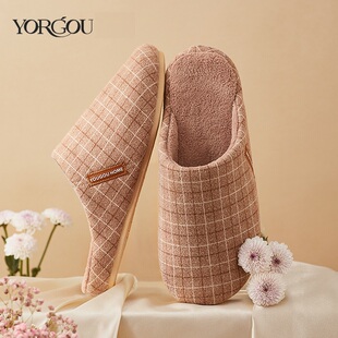 日本进口棉拖鞋秋冬季家用地板室内家居防滑软底加绒拖鞋男女同款