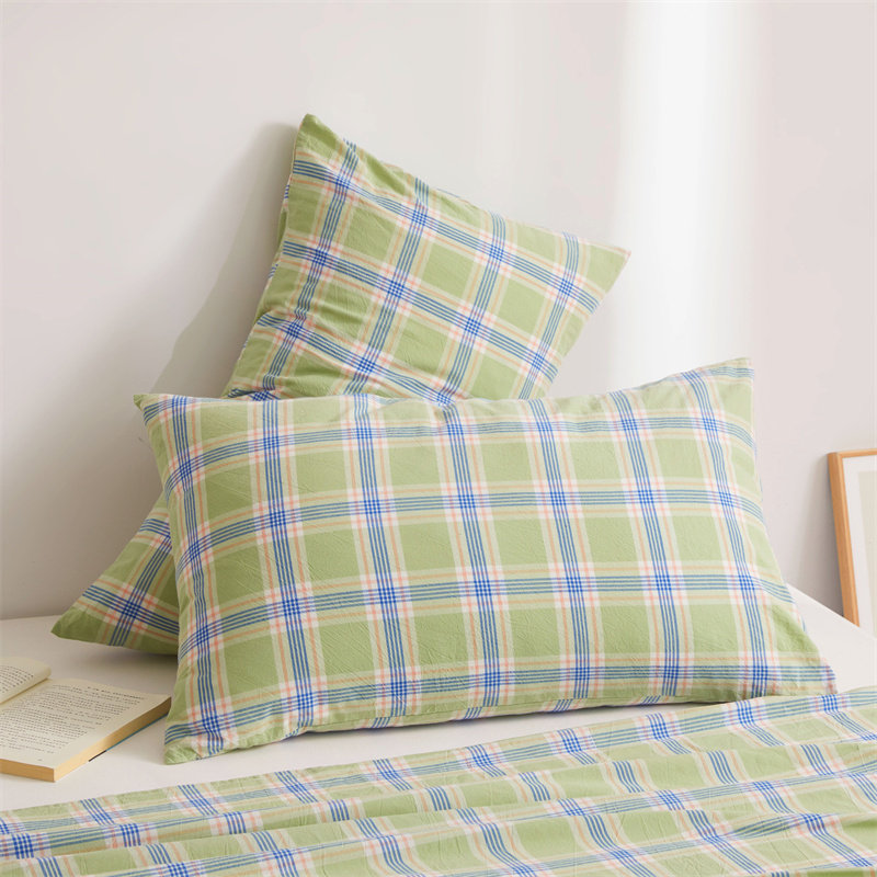 A类全棉水洗棉枕套一对装48x74家用枕头套纯棉格子枕芯内胆套单人