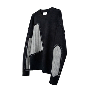「OCEANBACCA」21FW Pt.3粗坑黑灰镂空拼接宽松休闲流行羊毛毛衣