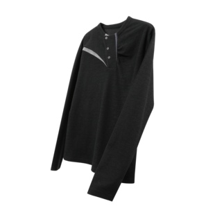 「OCEANBACCA」弯月*刀割结构撞色捏褶肌理感针织亨利领长袖T恤