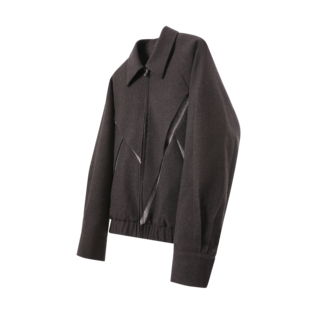 「OCEANBACCA」雾影*刀割拼接撞色混纺羊毛肌理廓形夹克 cleanfit