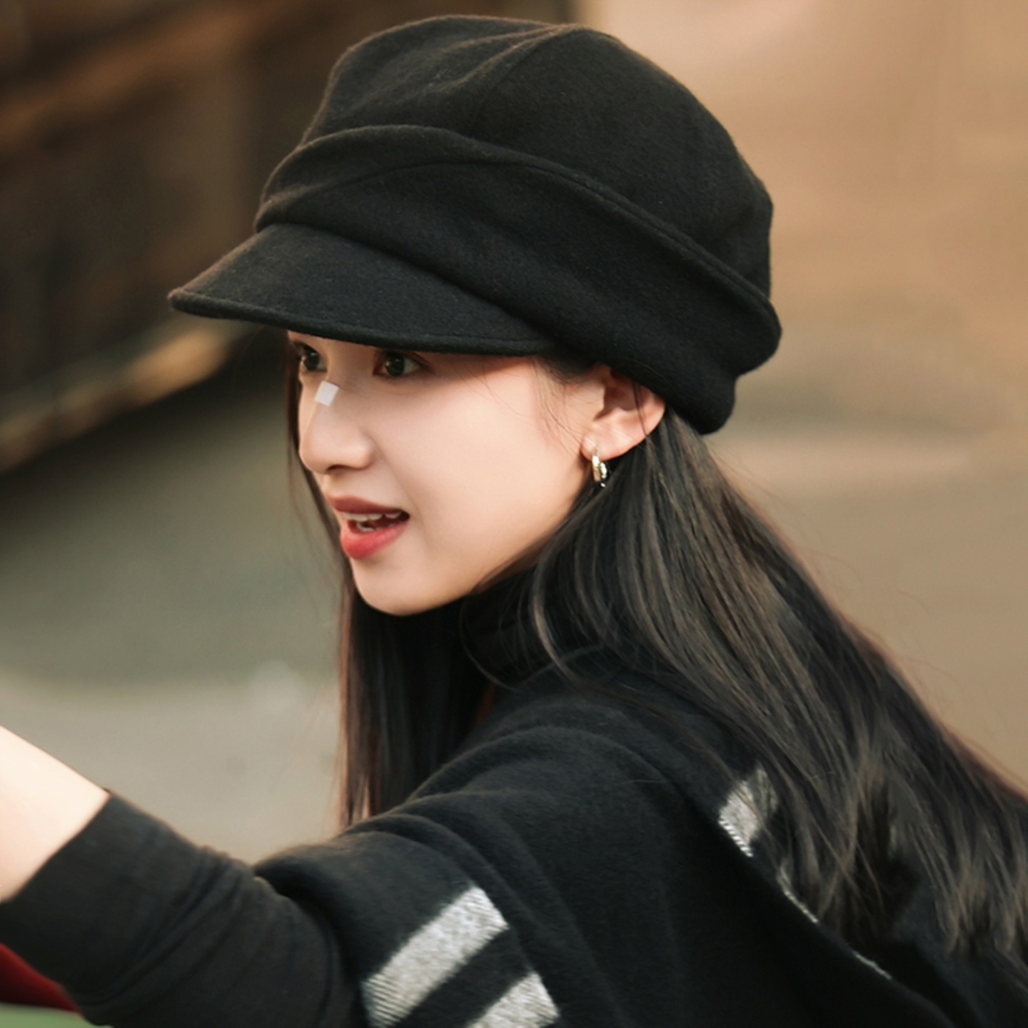 灰色鸭舌帽明星同款女秋冬保暖毛呢贝雷帽高级感复古八角报童帽