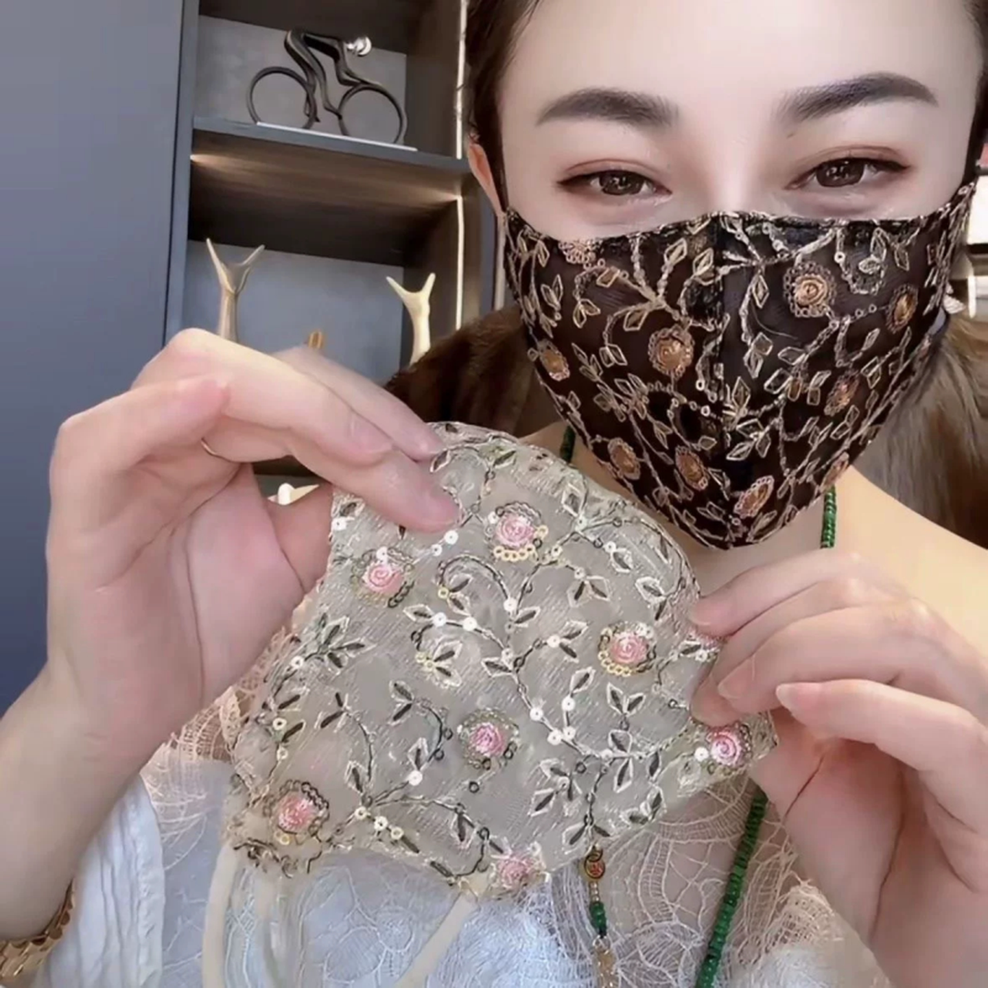 女士夏季防晒口罩薄款透气拍照好看洋高颜值复古国风刺绣面罩纱