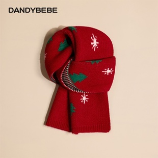 儿童围巾男女童秋冬季红色跨年保暖护颈圣诞新年加厚毛线防风围脖