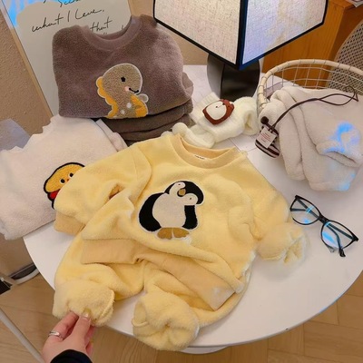 儿童睡衣女款2025新款冬加厚加绒秋冬季家居服保暖男女童长袖宝宝