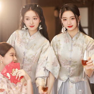 中式伴娘服2025冬装新款姐妹裙婚礼服小个子显瘦高级感伴娘裙旗袍