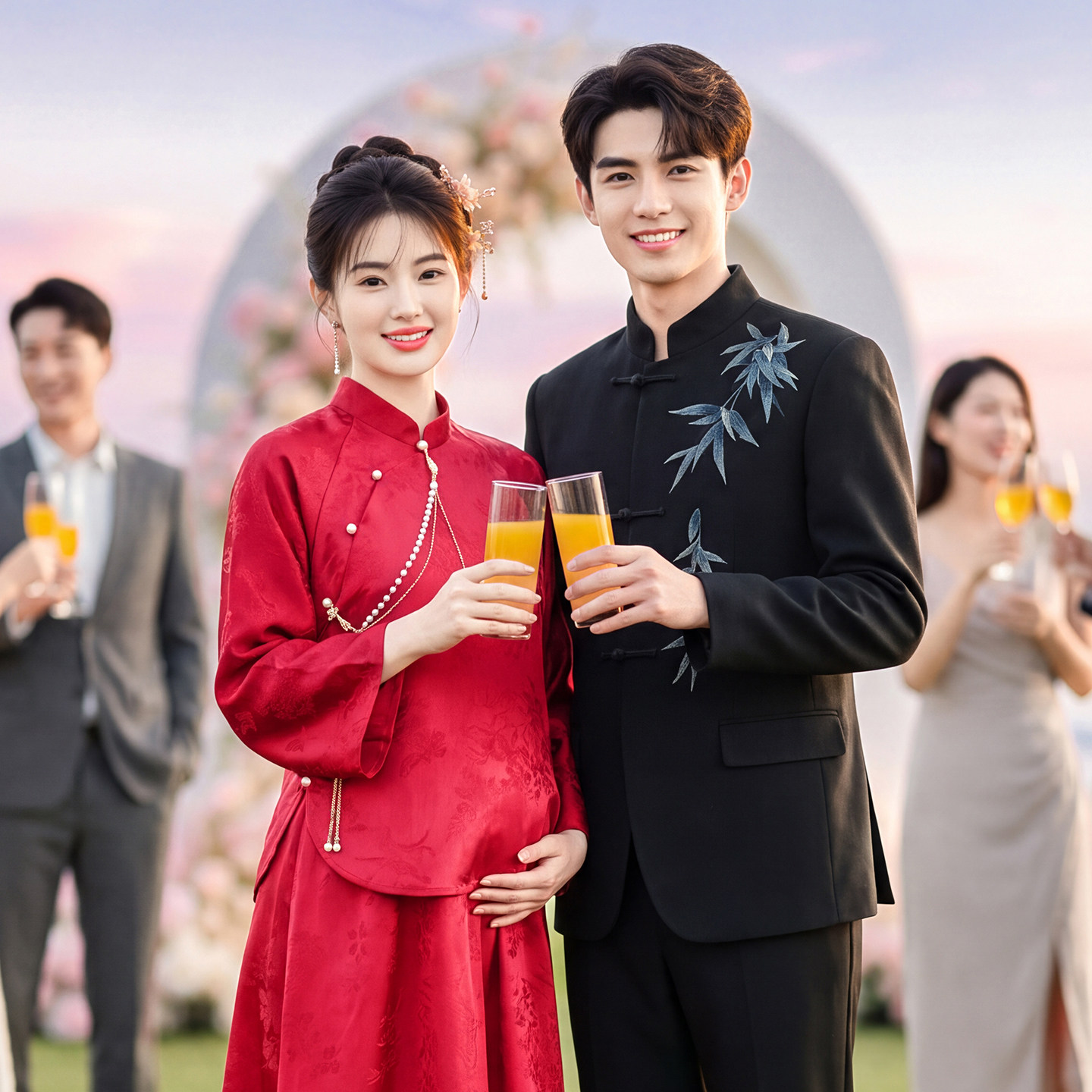 敬酒服新娘红色冬季结婚礼服女轻奢高端大气胖mm孕妇遮肚旗袍订婚