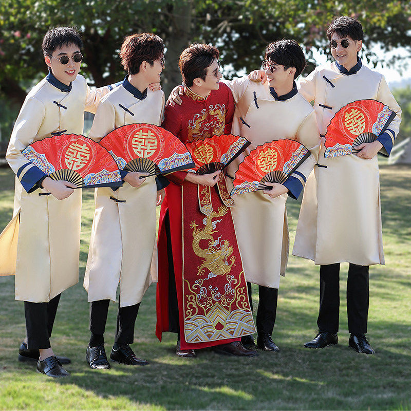 伴郎服中式男士兄弟装衣服中国风汉服唐装大褂结婚秀禾礼服伴郎团