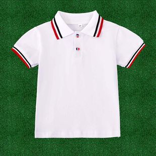 夏季 小学生校服中大儿童白色翻领T恤女童毕业班 男童短袖 polo衫