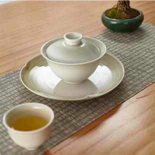 手工二才杯功夫茶岩茶盖碗家用简约二才盖 景德镇草木灰盖碗日式