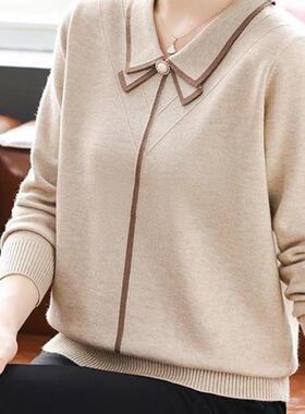 妈妈装秋装2024新款针织衫上衣洋气套装中老年女春秋季内搭打底