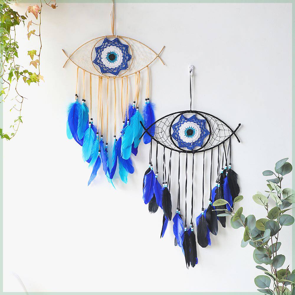 恶魔之眼家居装饰捕梦网壁挂 彩色羽毛房间装饰捕梦网风铃挂件