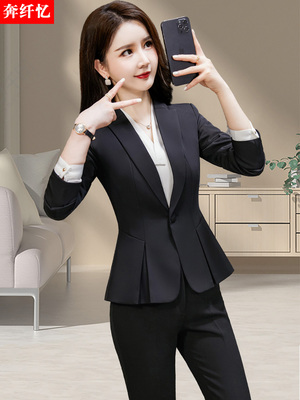 黑色西装套装女春秋气质女神范职业装面试正装工作服高端西服外套