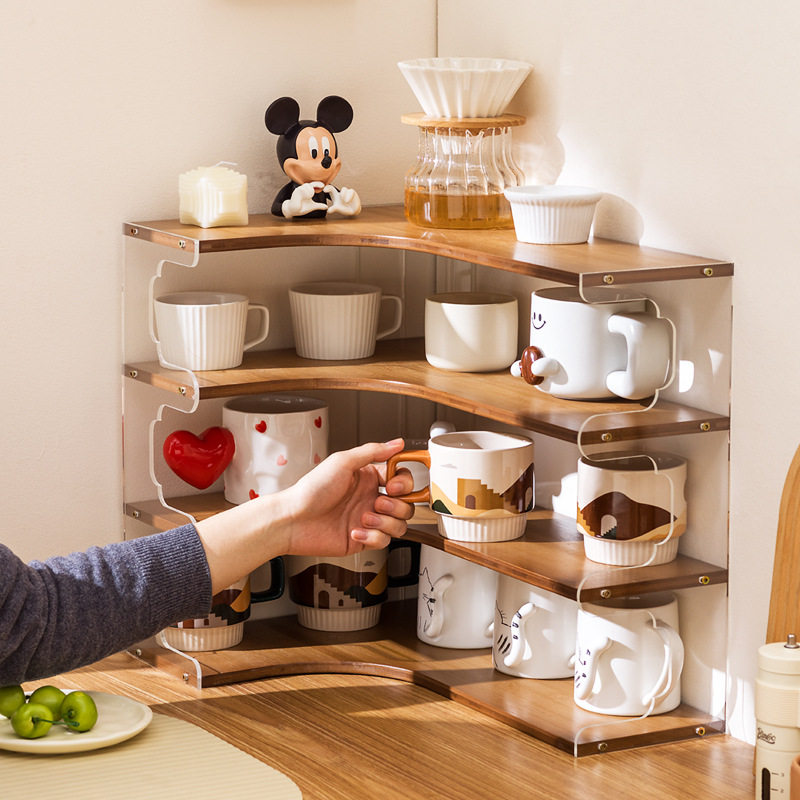 杯子收纳置物架桌面转角水杯架茶具茶杯整理架咖啡角餐边柜杯架子